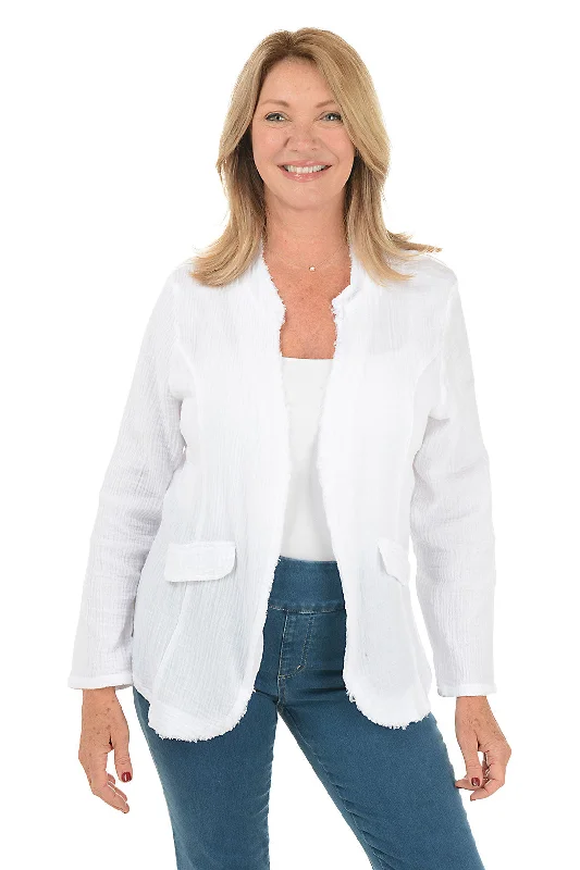 Women's Active Clothing Open Front Frayed Gauze Jacket