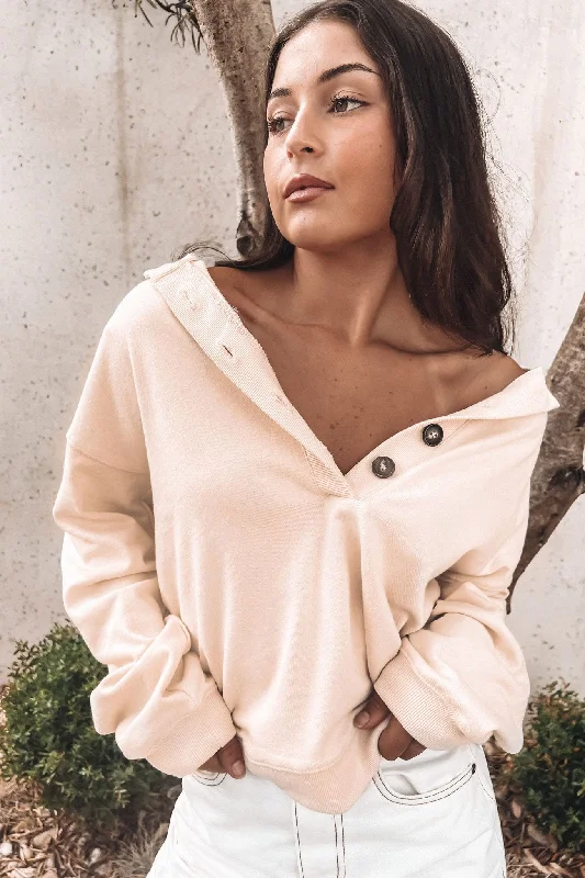 Stylish Outerwear Clothing For Women Elixir Button Lounge Crew Beige