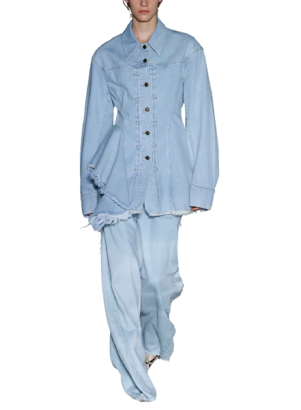 Women's Wardrobe Apparel FITTED DENIM JACKET WITH ASYMMETRICAL FLOUNCE