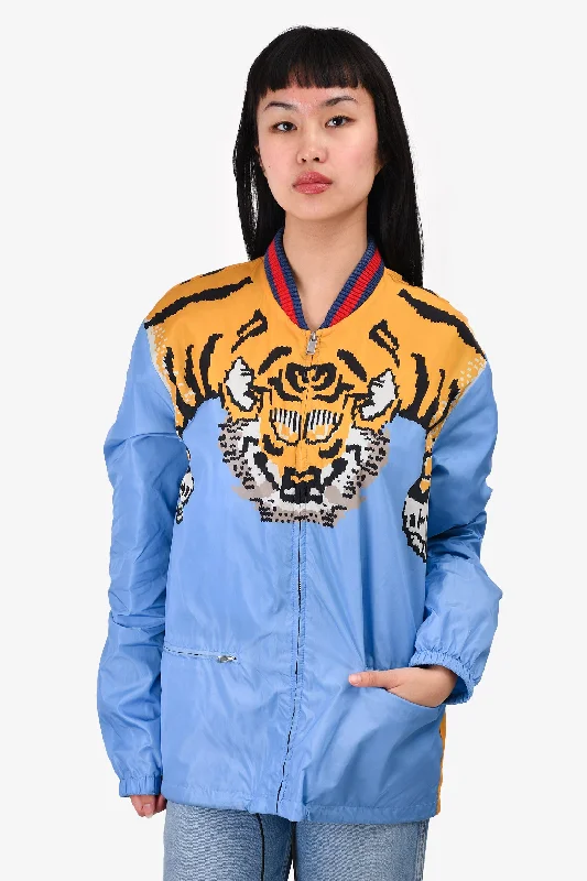 Plus-Size Women's Garments Gucci 2016 Blue/Yellow Tiger Print Rain Jacket Size 50 Mens