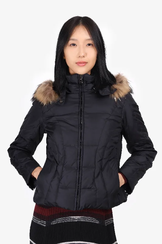 Women's Workout Garments Marc New York Black Down Jacket with Removable Fur Trimmed Hood Size X-Small