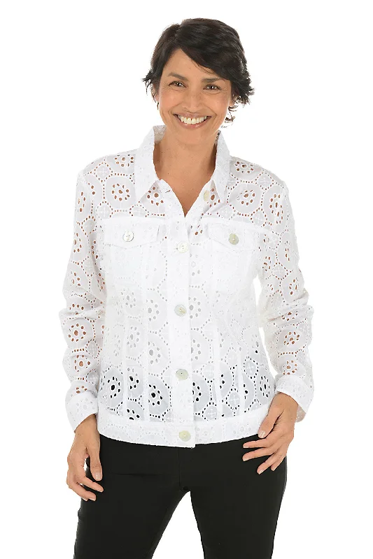 Women's Casual Wear Clothing Eyelet Cotton Button-Front Jacket