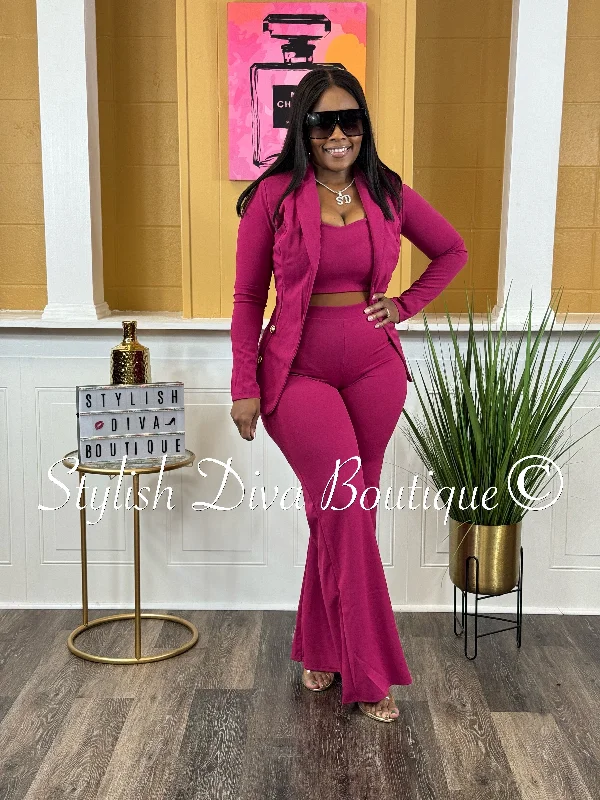Women's Professional Clothes Bossy 3pc Jacket Set up to 3XL (Dk Pink)