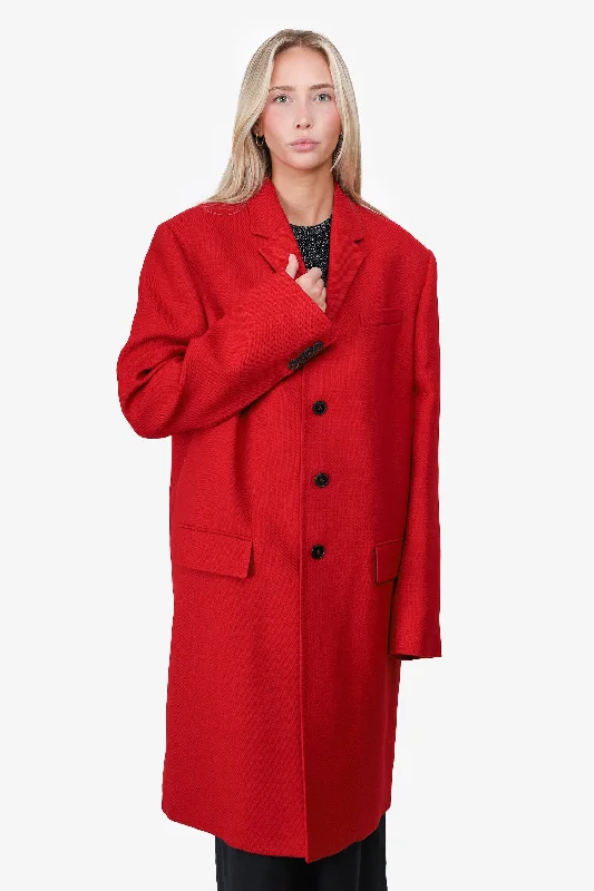 Clearance Event – Grab Stylish Outfits Before They're Gone Valentino Red Virgin Wool Single Breasted Coat Size 54 Mens