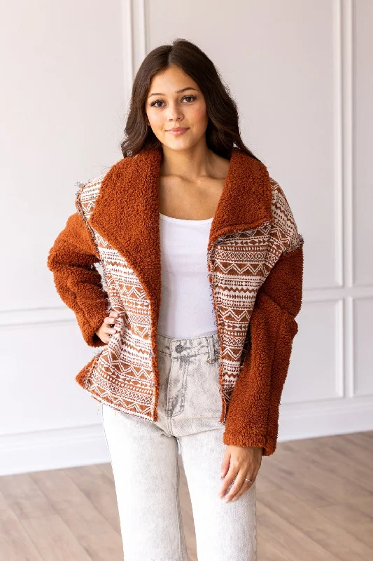 Big Discounts On Premium Fashion Collections Tan Sherpa With Aztec Details