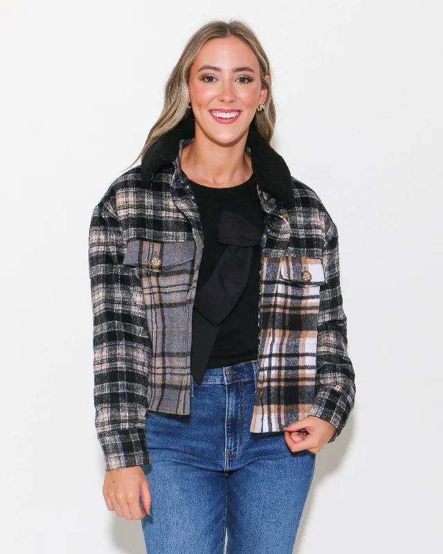 Women's Charming Outfit For Events Patched Plaid Jacket