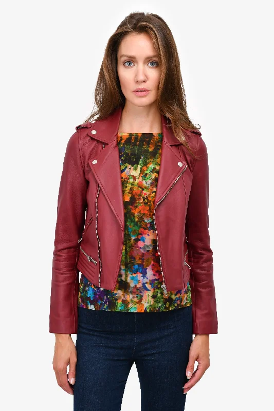 Fashion-Forward Styles At Incredible Discounts Maje Burgundy Leather Biker Jacket Size 36