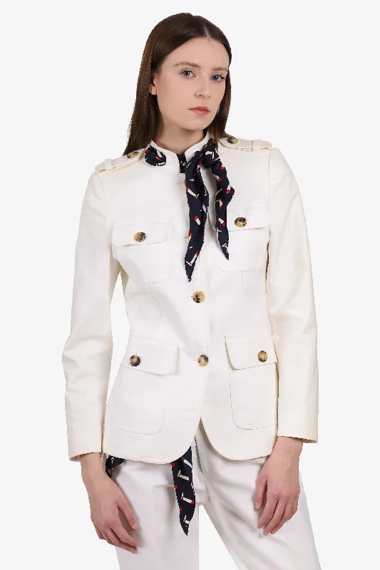 Women's Casual Garments Gucci White Button Up Jacket with Scarf Size 42