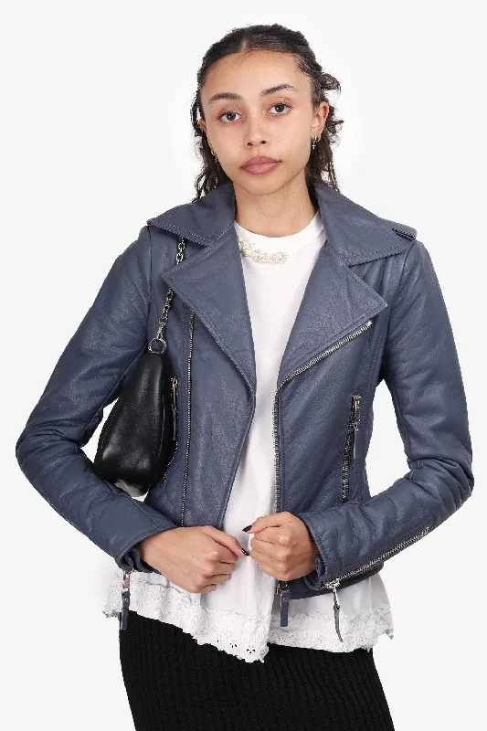 Women's Professional Outfit Balenciaga Grey Leather Biker Jacket Size 38
