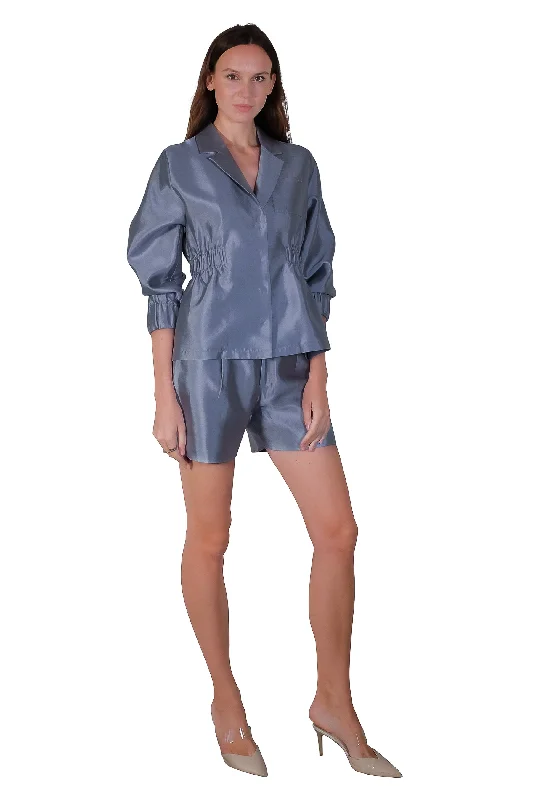 Huge Markdowns On Must-Have Fashion Essentials Joya Silk Linen Puff Sleeves Jacket in Blue Huge Markdowns On Must-Have Fashion Essentials Joya Silk Linen Puff Sleeves Jacket in Blue