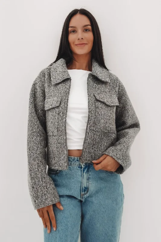 Women's Stylish Outdoor Outfit Bennet Crop Jacket Grey Marle