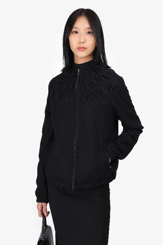 Women's Comfortable Lounge Garments Prada Black Nylon/Wool Reversible Ruched Detail Jacket Size S
