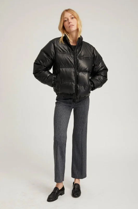 Women's Clothing For Casual Outings Black Leather Puffer