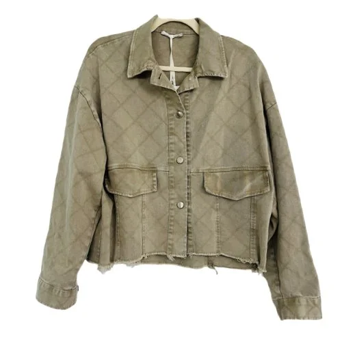 Casual Clothing For Women Crop Denim Jacket in Khaki