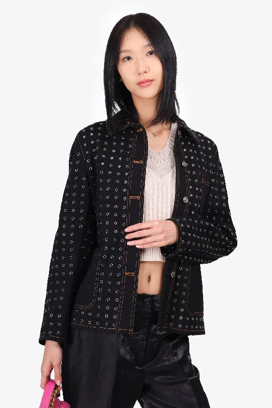 Women's Vintage Garments Christian Dior Black Denim Metal Eye-let Detail Jacket Size 10