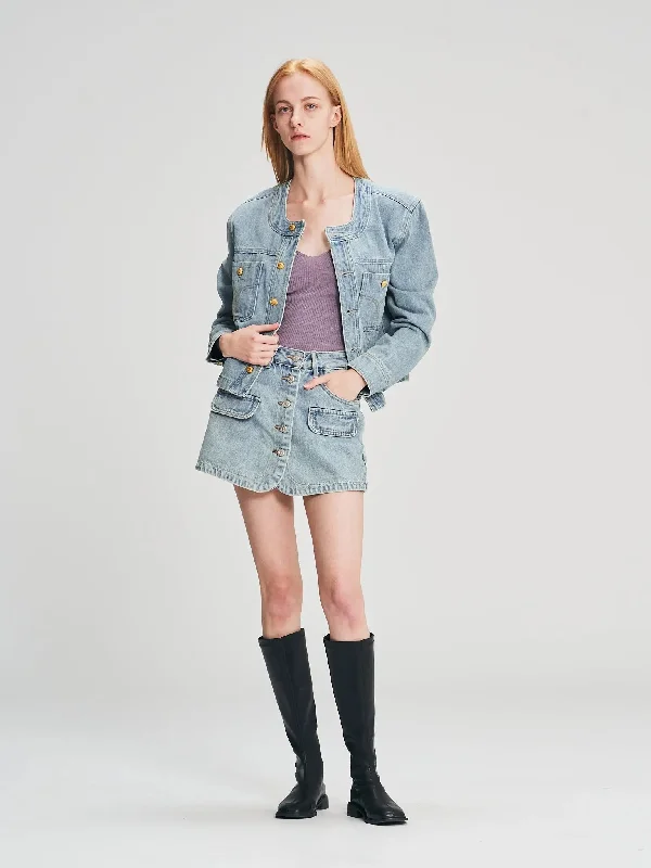 Women's Effortless Casual Outfit N041 Button Detail Jacket