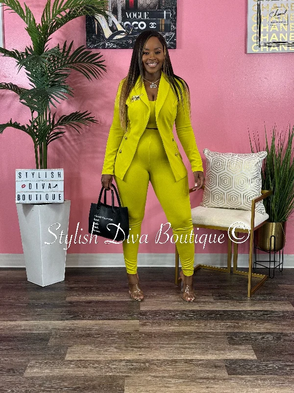 Fashionable Women's Clothes Boss Babe 3pc Jacket Set up to 3XL (Chartreuse)