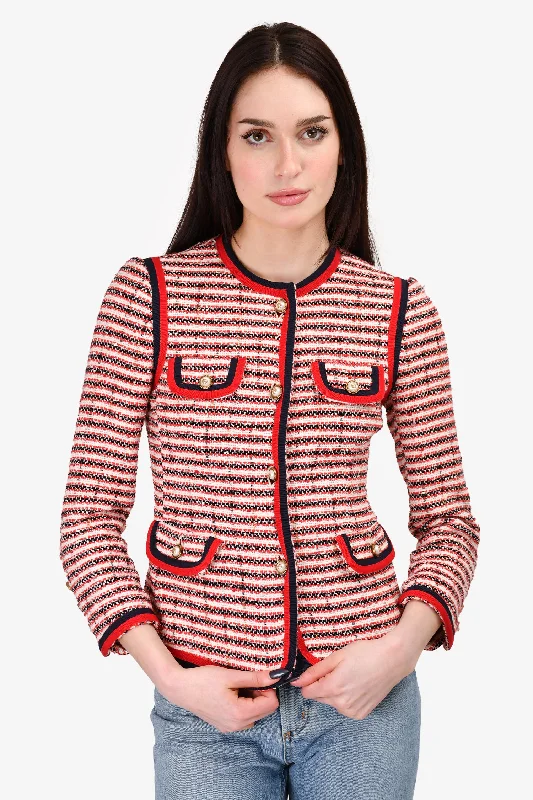 Stylish And Comfortable Clothing For Women Gucci Red Striped Tweed Pearl Button Jacket Size 38