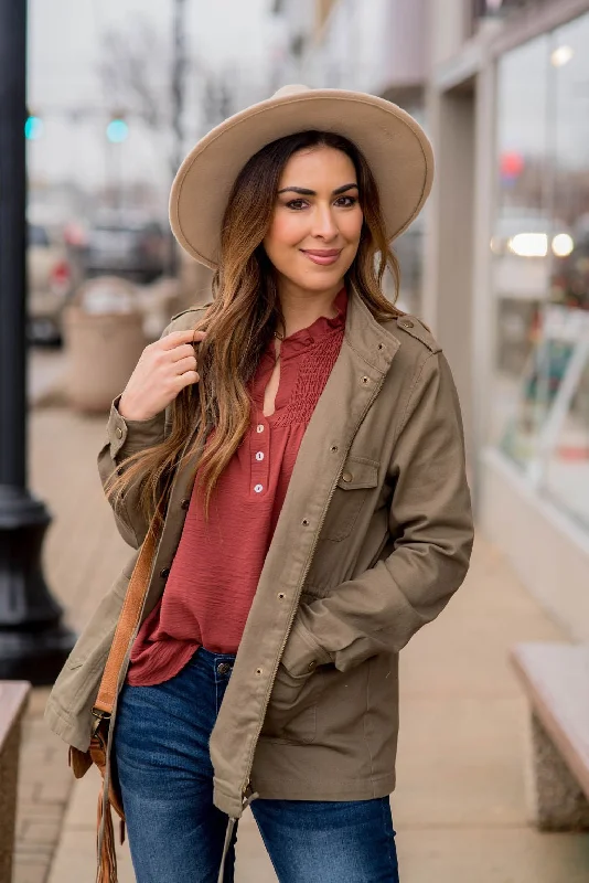 Women's Comfortable Apparel Button Tie Utility Jacket