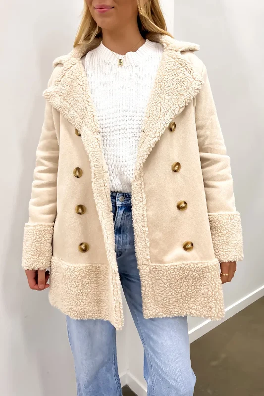 Women's Comfortable Apparel Timothy Sherpa Coat Cream