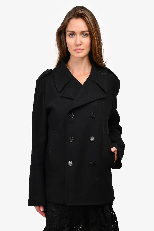 Elegant Clothing For Women Saint Laurent Black Wool Double Breasted Jacket Size 48 Elegant Clothing For Women Saint Laurent Black Wool Double Breasted Jacket Size 48