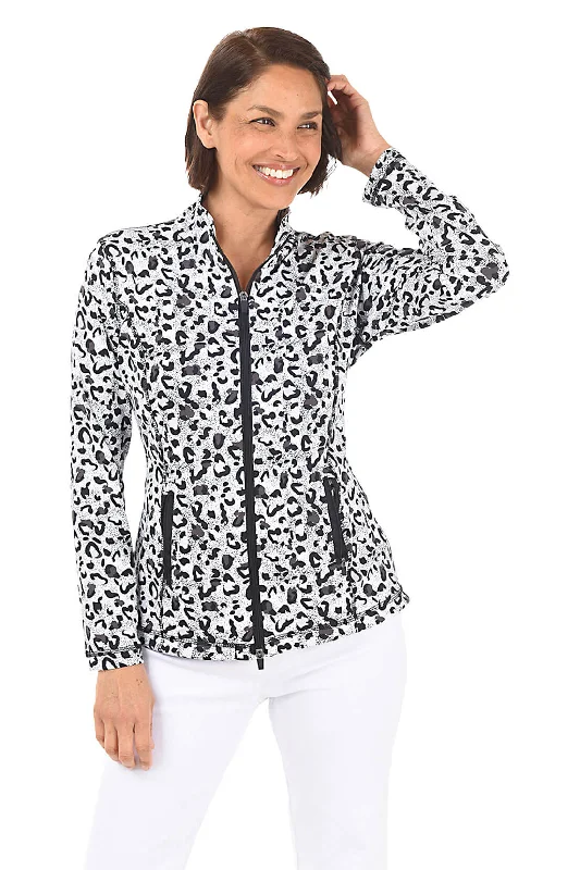 Women's Chic Outerwear Outfit Snow Leopard UPF50+ Zip Front Jacket