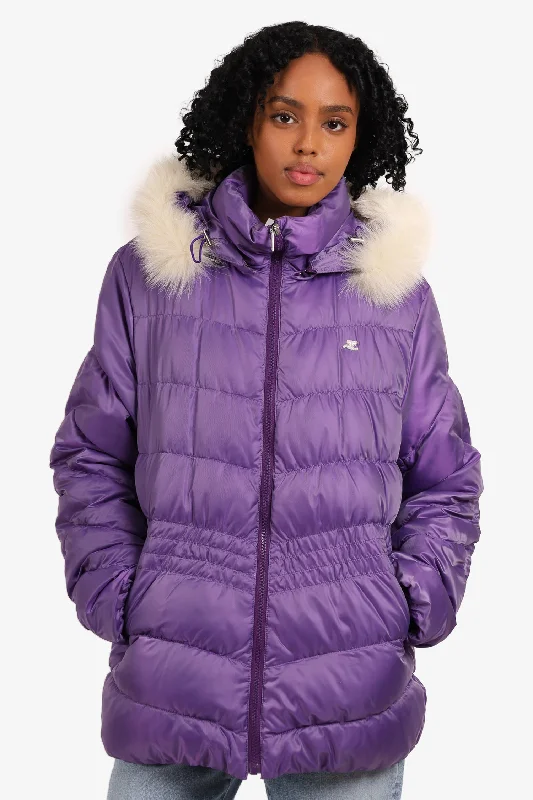 Women's Holiday Clothing Courrèges Purple Down Coat With Faux Fur Trim Hood Est. Size M