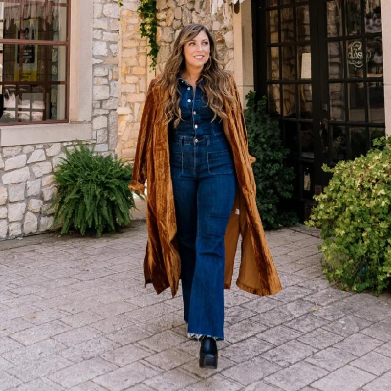 Women's Clothing For Work Going Far Crushed Velvet Maxi Coat - FINAL SALE