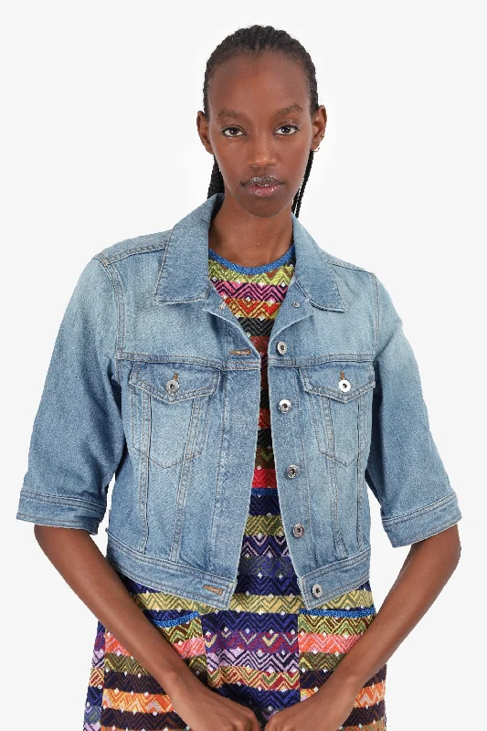 Chic Clothes For Women Loewe Blue Denim Cropped Jacket Size 38