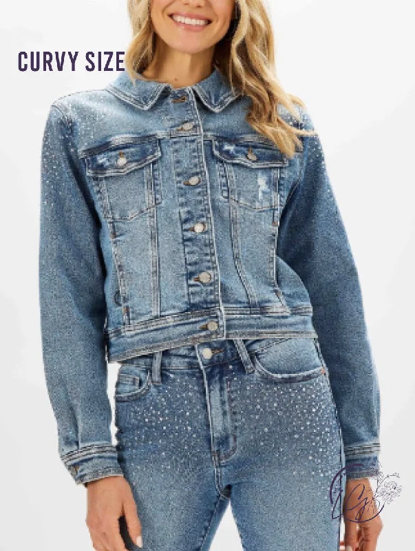 Clearance Event – Grab Stylish Outfits Before They're Gone Curvy Rhinestone & Adventures Denim Jacket By Judy Blue Clearance Event – Grab Stylish Outfits Before They're Gone Curvy Rhinestone & Adventures Denim Jacket By Judy Blue