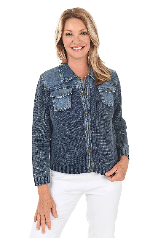 Women's Elegant Evening Outfit Button-Front Denim Sweater Jacket