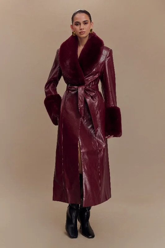Women's Clothes And Apparel Sets Bec Faux Leather Trench Coat With Faux Fur - Cherry Red