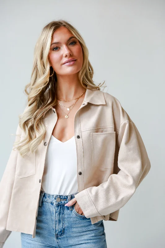 Women's Floral Print Outfit Hadley Cream Suede Cropped Jacket - DOORBUSTER