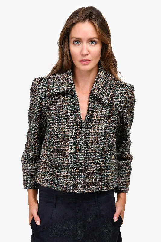 Women's Tops And Clothing Pre-Loved Chanel™ Brown/Green Metallic Fantasy Tweed Boxy Jacket Size 36
