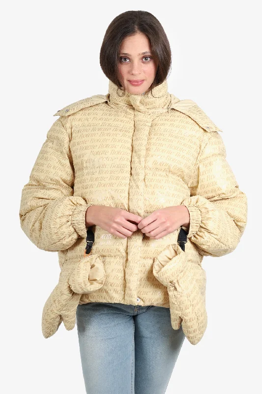 Women's Sporty Chic Clothes Birger Christensen Yellow Puffer Coat with Detachable Mittens Size M