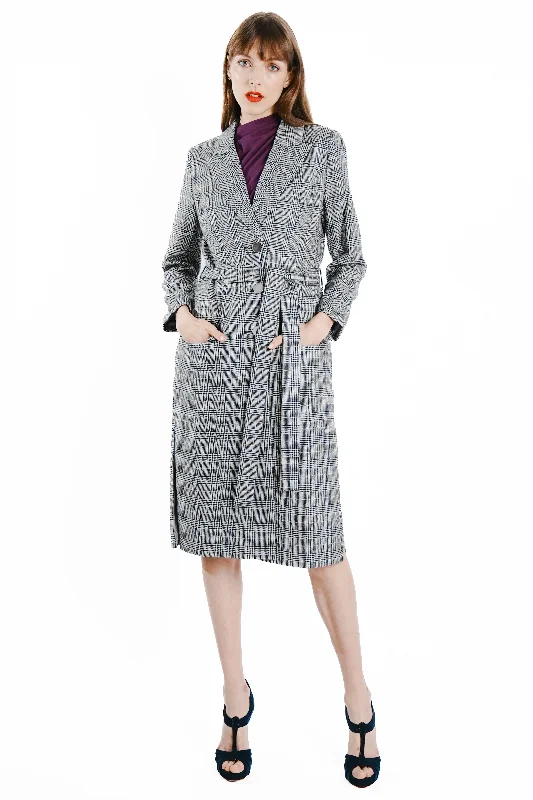 Women's Resort Garments Sianna Maxi Wool Glen Plaid Coat with Side Zipper