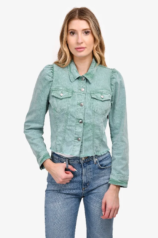 Chic Clothing For Women Refrofete Turquoise Denim Puffed Shoulder Jacket Size M