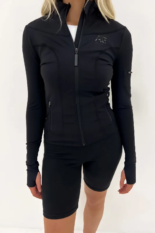 Women's Comfortable Lounge Outfit Active Zip Through Black