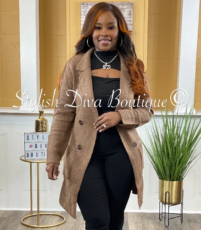 Women's Stylish Casual Garments Classic Sweater Jacket (Cocoa Brown)