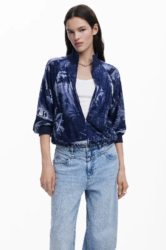 Flash Sale – Stunning Outfits At Exclusive Prices Mesh Bomber Jacket - Blue