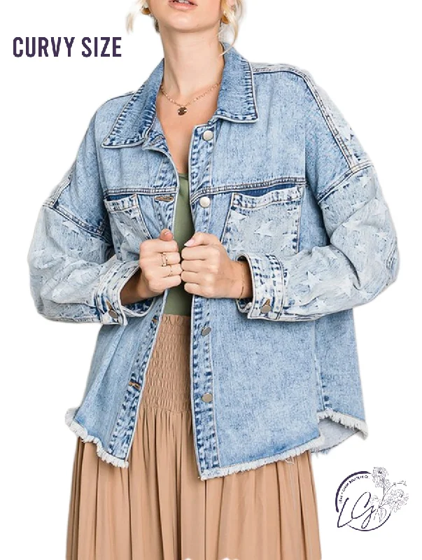 Timeless Women's Outfit Curvy Star  Button Down Denim Jacket