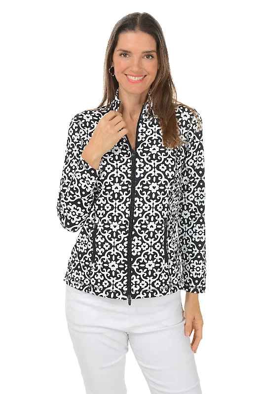 High-Fashion Women's Clothing Heart Damask UPF50+ Zip Front Jacket
