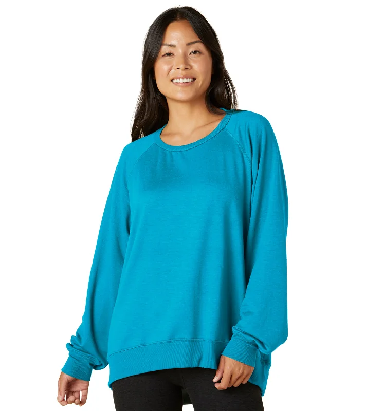 Hot Deals Beyond Yoga Cozy Fleece Saturday Oversized Pullover Blue Glow