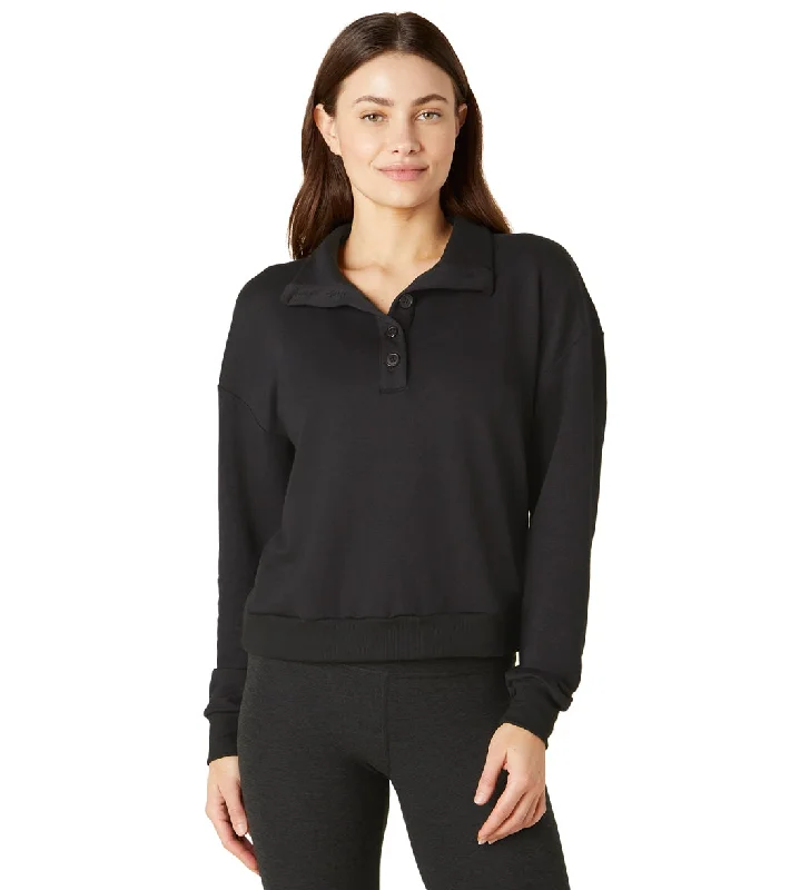 Chic Casual Wardrobe Essentials Beyond Yoga East Coast Button Pullover Black