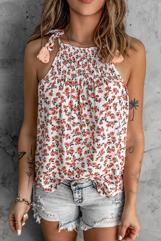 Bid Farewell To The Old Season Floral Tied Tassel Cami