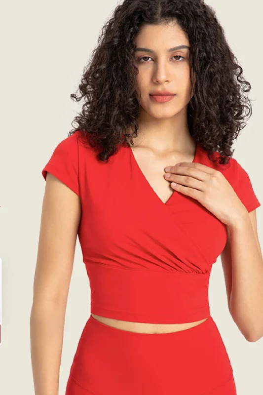 Chic Style, Always In Vogue Gathered Detail Surplice Short Sleeve Sports Top