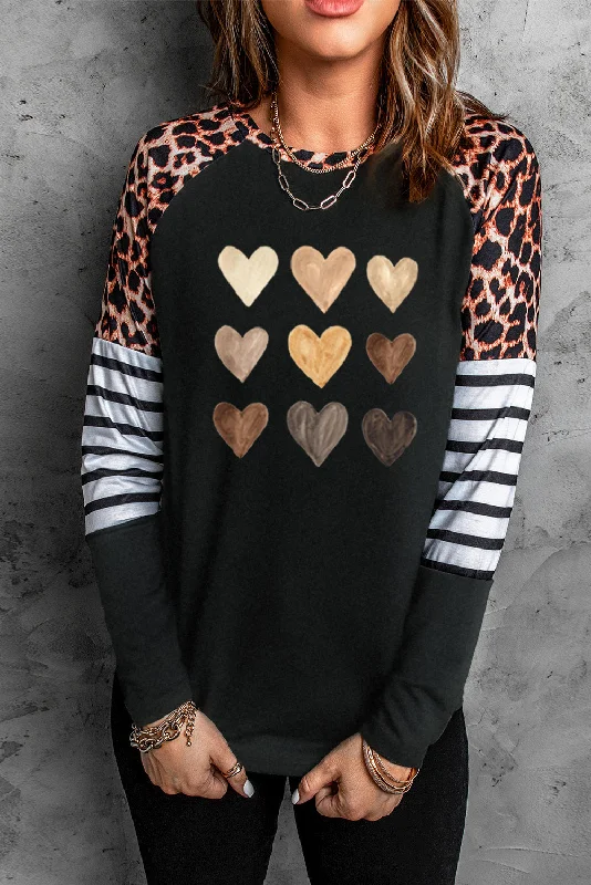 Holiday Glam Heart Striped Long Raglan Sleeve Tee