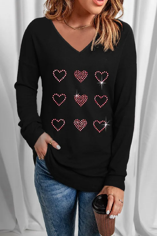 Timeless Elegance Redefined Heart V-Neck Long Sleeve Tee
