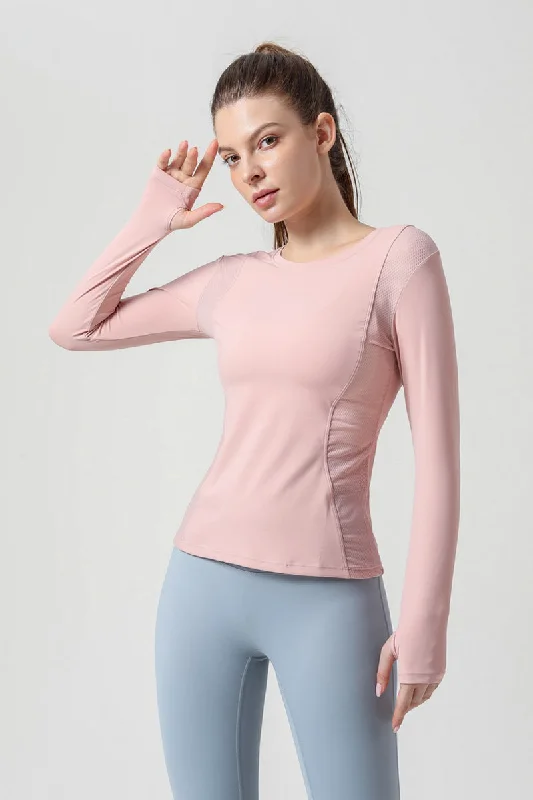 Affordable Online Boutique Side Mesh Insert Long Sleeve Shirt