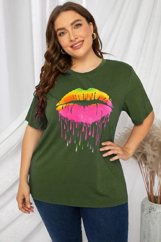 Casual Chic Plus Size Lip Graphic Tee Shirt